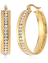 Stainless Steel Simulated Diamond Center Hoop Earrings