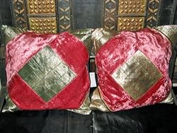 Sofa Cushion Covers-2 Bronze Pink Velvet Patchwork Sari Toss Pillow Cushion Covers Free Shippping