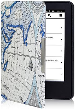 Pu Leather Protective Cover for Amazon 2014 New Kindle Screen Touch 7th Generation 6'' Ereader,case Just Fits Kindle 7th Gen Ereader(will Not Fit Any Other Kindle ) (blue line world map)