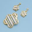Sterling Silver Pendant and Earrings Set - Flower Design in Two Tone and Clear CZ