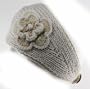 100% Handmade Thin Knit Flower Headband best for Ponytail Styling, Yellow Beige 2 Tone