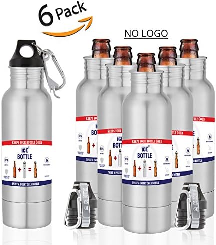 The Original Beer Cooler - Ice2Bottle - Bottle Insulator Chiller - Insulated Aluminum Sleeve - Premium Beverage Flask - Thick BPA Free Neoprene Nylon Hydro Jacket - Stainless Steel (6 Pack)