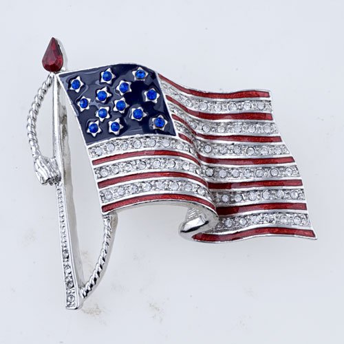 Crystal Swaying American Flag Pin Brooch