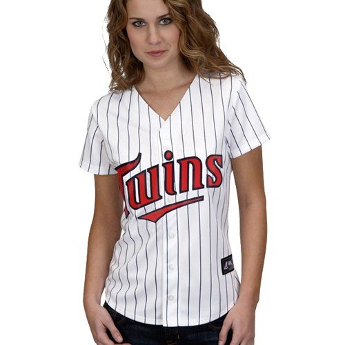 MLB Minnesota Twins Women's Short Sleeve 5 Button Synthetic Replica Jersey (White, Small)