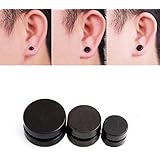 Evelin LEE 2Pair Unisex Punk Style Round Magnetic Fake Plugs Non-Piercing Clip On Stud Earrings (2pair/lot, Black 8mm)