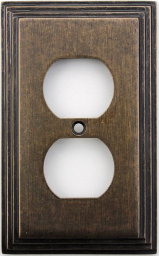 Classic Accents Deco Aged Antique Brass One Gang Duplex Outlet Wall Plate