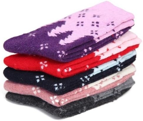 Zhou Hui 5 Pair Wool Socks Warm Thickened Cashmere Rabbit Hair Media Corta Sock for Women Lady Girls (Christmas tree)
