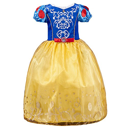 Mini Kitty Girls Snow White Dress Costume Princess Cosplay Dress Up,Yellow,120(5-6y)