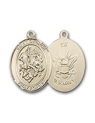 14kt Solid Gold Pendant Saint St. George / Navy USN Sailor Seaman Protection Gift Medal 3/4 x 1/2 Inches Boy Scouts/Soldiers-8040- Comes with a Black velvet Box