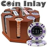 200 Ct Coin Inlay Poker Chip Set w/ Wooden Carousel 15 Gram Chips - Free WPT Book