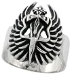 Stainless Steel 1 1/16 in. (27 mm) Dagger & Wings Gothic Ring