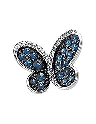 14K White Gold Sapphire and Diamond Butterfly Brooch -- LIFETIME WARRANTY