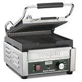 Waring WPG150 Small Single Section Ribbed Surface Commercial Pannini/Sandwich Grill - 120V