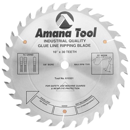 Amana Tool 610301 Glue Line Ripping 10 Inch x 30 Tooth TCG 5 8 Bore Saw