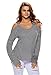 Dokotoo Womens Ladies Casual Winter Fall Off Open Shoulder Long Sleeve Loose Sweater Pullover Knitting Top Blouse Medium Grey