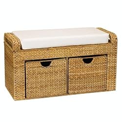 Household Essentials ML-6688 Woven-Banana-Leaf 2-Drawer Cushioned Storage Seat