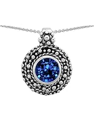 Original Star K (tm) Bali Style Round 7mm Created Sapphire Pendant in .925 Sterling Silver