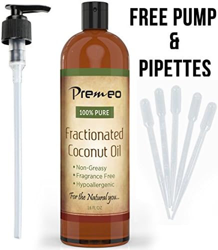 Fractionated Coconut Oil BIG 16oz - 10 FREE PIPETTS &amp; PUMP Best Carrier Oil &amp; Base for Essential Oils, Aromatherapy &amp; Massage - Soothing Skin &amp; Hair Moisturizer