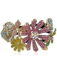 Betsey Johnson "Flower Boost" Pave Flower Hinged Bangle Bracelet, 8"