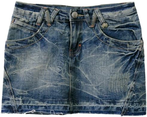 HRYfashion Women Slim Fit Striking Acid Denim Skirt HRYDS2605-BLUE-S (US XS/S)