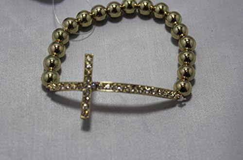 Brilliant Iced Out Gold Cross with Stretch Gold Beads