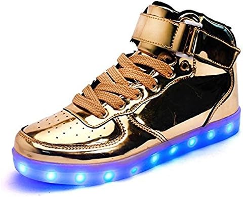 KicksKid Unisex Super Nova Men Women Kids LED Light Up Shoes Slip-On Loafers Kicks Fashion sneakers Golden 38