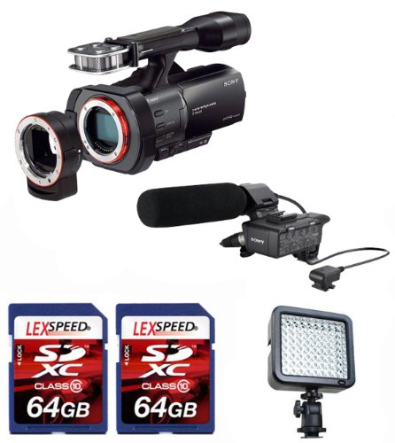 Sony NEX-VG900 Full-Frame Camcorder (Black) + Sony XLRK1M Balanced Audio Adapter for Alpha Camera (Black) + LED + Two 64GB Cards 