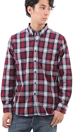 (willmatch) Long-sleeved Check Shirt Flannel Shirt Men's m8 (XXL, Blue × Red × White)