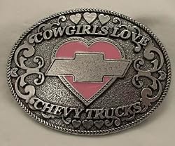 Cowgirls Love Chevy Trucks (Pink) Enamel Pewter Buckle, Automotive Buckle