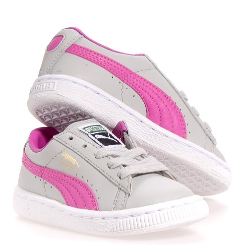 PUMA Clyde Leather Lace-Up Sneaker (Toddler) - Gray Violet Raspberry Rose - 7 M US Toddler