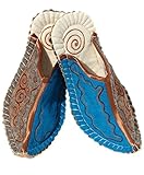 Zebu Authentic Felt Slippers, Beika Design, (unisex). Blue/Grey with brown inlay,9 B(M) US Women / 8 D(M) US Men