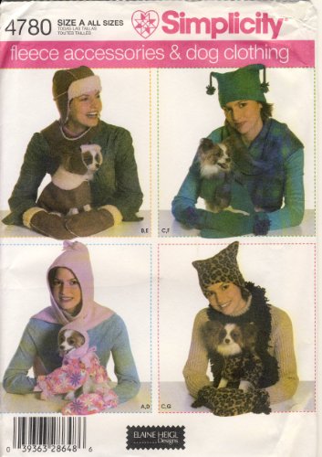 Simplicity Sewing Pattern 4780 – Use to Make – Fleece Accessories and Dog Clothing – Adult Hat, Scarf, Mittens, Dog Coat