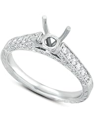 14K White Gold 0.5cttw Round Diamond Semi Mount Engagement Ring