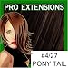 #4/27 Chocolate Brown with Dark Golden Blonde Highlights Pro Extensions Kanekalon clip on in ponytail, long lasting life like synthetic fiber looks and feels like real human hair