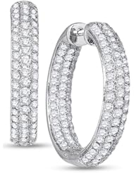 14K White Gold Round Brilliant Cut Diamond - In & Out Channel Set Round Circle Hoop Earrings - (3.1 cttw.)