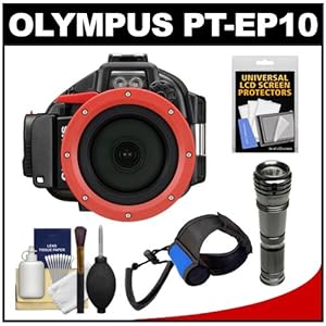 Olympus PT-EP10 Waterproof / Underwater Housing Case for PEN E-PL5 Micro 4/3 Digital Camera with LED Torch Flashlight & Handstrap + Accessory Kit