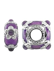 Storywheel® Light Purple Enamel And Amethyst Bead / Charm in 925 Sterling Silver