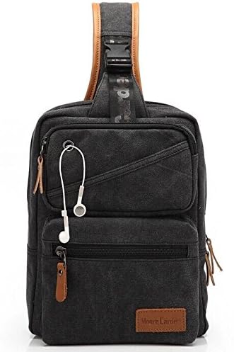 Qianying Fashion Vintage Multi-pocket Cotton Canvas Sling Backpack Sling Pack Ipad Bag Messenger Bag Shoulder Backpack Crossbody Bag Outdoor Sport Travel Hiking Bicycle Bag for Men and Women Black