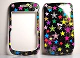 BLACK WITH PURPLE BLUE GREEN MULTI COLOR STAR SNAP ON HARD SKIN SHELL PROTECTOR COVER CASE FOR BLACKBERRY CURVE 8520 8530 + BELT CLIP