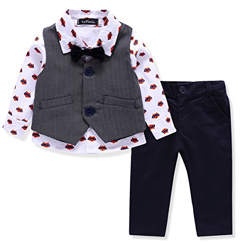 LvYinLi US Baby Boys 4 Pieces Bowtie Gentleman Long sleeve shirt Vest With Pants