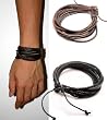 2-Pack Leather Black & Brown Bracelets - Adjustable Wristband - Great For Men, Women, Teens, Boys, Girls