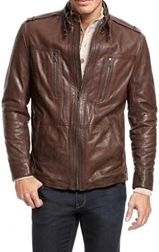 Leather Hub Men's Lambskin Leather Bomber Biker Leather Jacket XXL