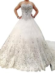 Beaded Crystals Applique Crystal Vintage Lace Chiffon/Taffeta/Tulle   Ball Gown Wedding Dress 