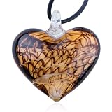 Pugster Black Stripe Amber Heart Murano Glass Pendant Necklace