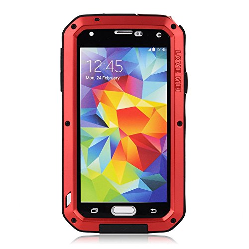 Lentenda Waterproof Shockproof Aluminum Gorilla Metal Cover Case for Galaxy S5 Love Mei (red)