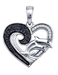 0.17ctw Black & White Round Diamond Heart Dolphin Pendant