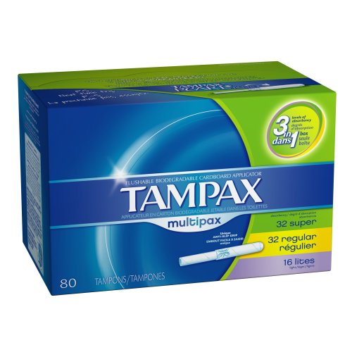 Tampax Tampax Tampons Multipax, Variety Pack of 32 Super, 32 Regular and 16 Lites , 80-Count Boxes (Pack of 2)