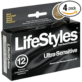 LifeStyles Extra Pleasure Brand 1712 Ultra Sensitive Condoms, Lubricated, 12-Count Boxes (Pack of 4)