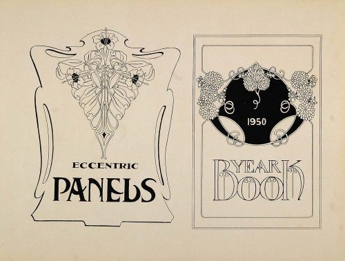 1910 B/W Print Book Cover Designs Art Nouveau Flowers - Original Print