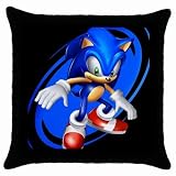 Throw Pillow Case Black of Sonic the Hedgehog on Blue Swirl
